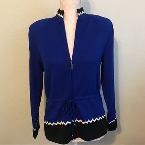 ST.JOHN SPORT blue black chevron knit jacket
